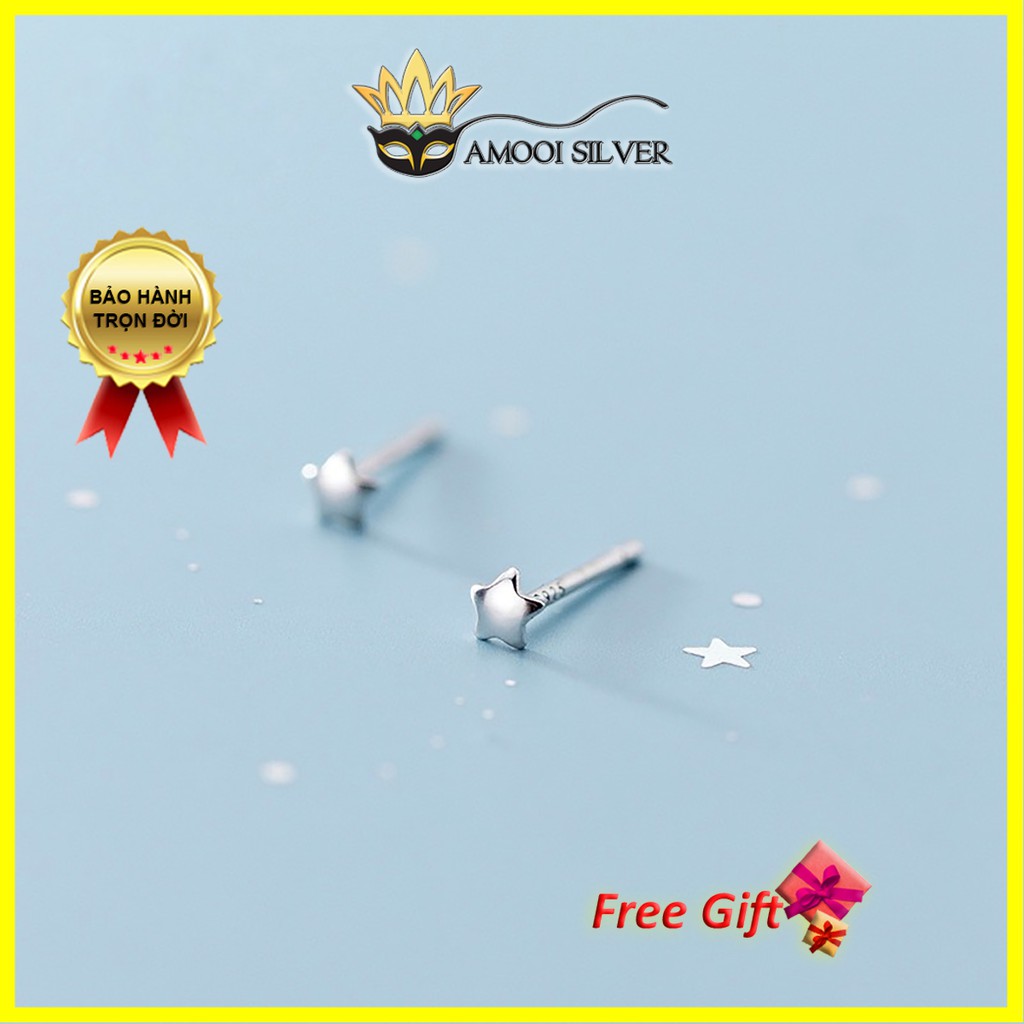 Bông tai bạc S925 unisex sao nhí giữ lỗ - Amooi Silver AB208