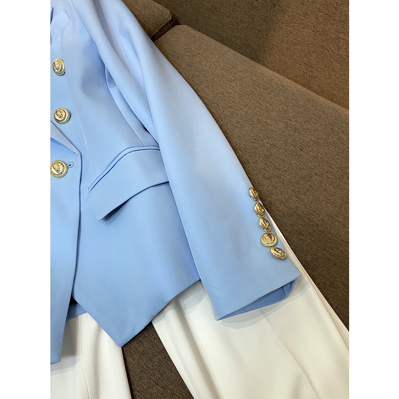 Áo khoác vest blazer nữ màu xanh túi cơi ngưc QUYNH DESIGN AV014