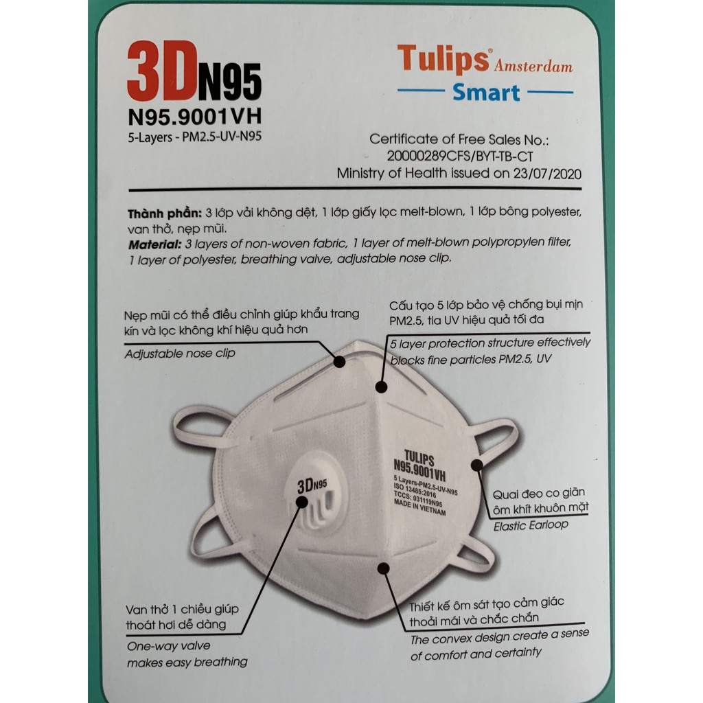 [Bán lẻ CHÍNH HÃNG 3DN95] Khẩu trang 3D N95 Lọc Bụi Siêu Mịn PM2.5 Có Van Thở, sử dụng được nhiều lần