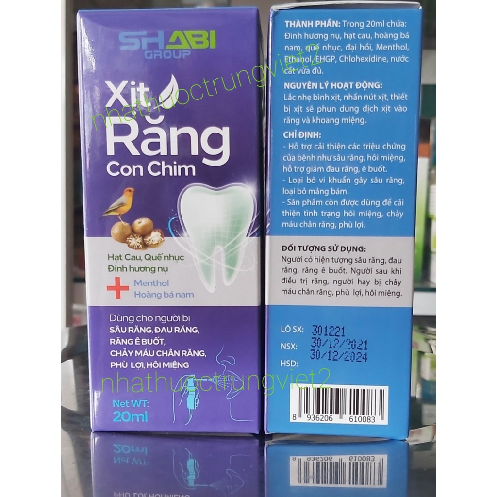 Xịt răng Con chim chai 20ml dùng cho người bị sâu răng, đau răng, răng ê buốt, chảy máu chân răng, phù lợi, hôi miệng.