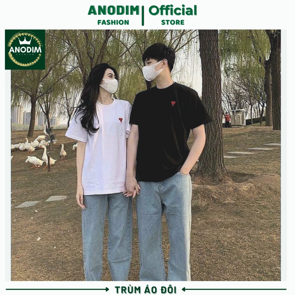 Áo đôi, áo thun cặp đồ đôi in hình trái tim chữ A nhỏ trước ngực