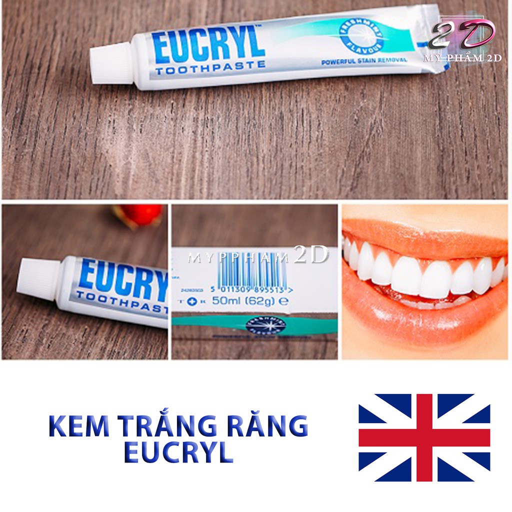 [Hàng loại 1] Kem đánh trắng răng Eucryl Freshmint Toothpaste Anh Quốc 62g thơm mát, trị hôi miệng