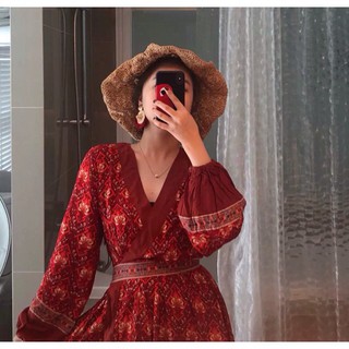Boho style | Váy boho cổ V dáng dài | Váy boho thổ cẩm đuôi tôm