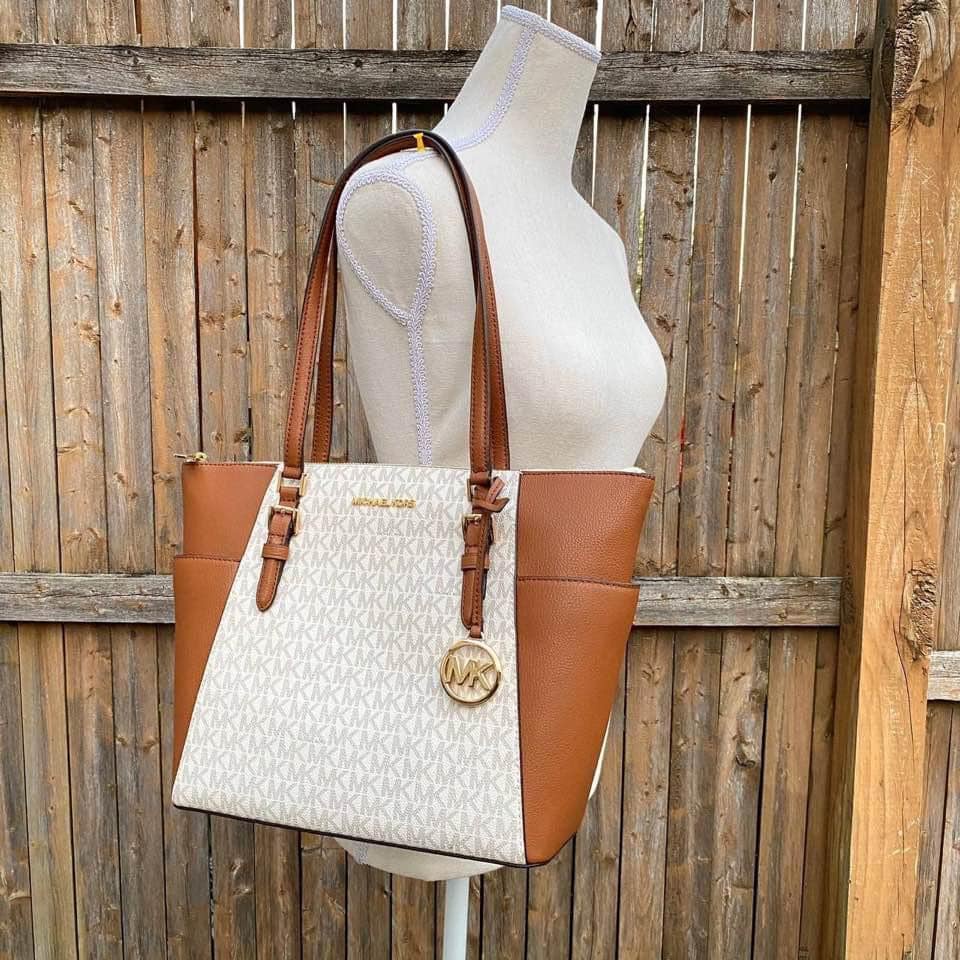 Michael Kors - Túi MK Charlotte Large Logo and Leather Top-Zip Tote Bag