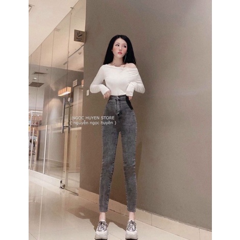 Quần jeans nữ lưng cao trơn ôm body , quần bò nữ cạp cao trơn ôm dáng _u25