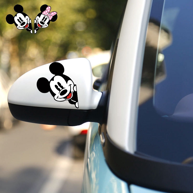 Miếng Dán Trang Trí Kính Chiếu Hậu Xe Hơi Họa Tiết Chuột Mickey Minnie Vui Nhộn Dành Cho Honda Toyota