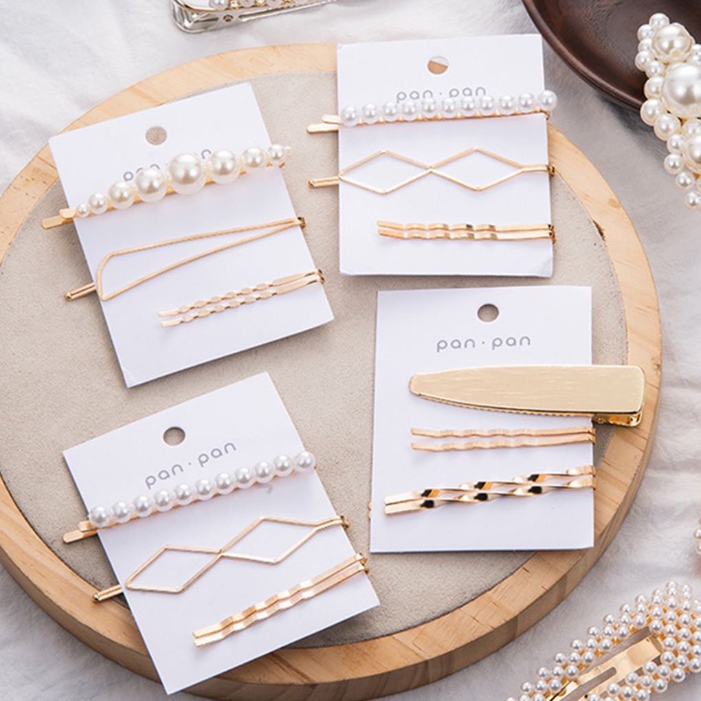 Kẹp tóc kim loại đính hạt ngọc trai giả chống trượt thời trang xinh xắn cho nữ loại 1