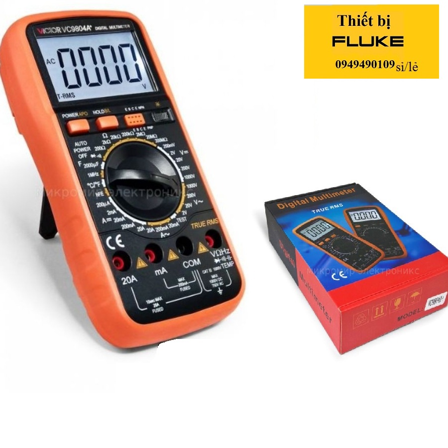 Đồng hồ vạn năng đo điện áp, dòng điện AC/DC, điện trở, tụ điện, tần số, TrueRMS Victor VC 9804A+