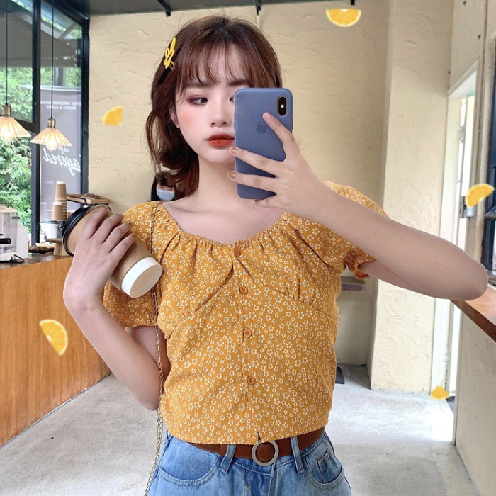 Áo Kiểu Nữ Rớt Vai Cổ Chữ V Họa Tiết Hoa Xinh Xắn | BigBuy360 - bigbuy360.vn