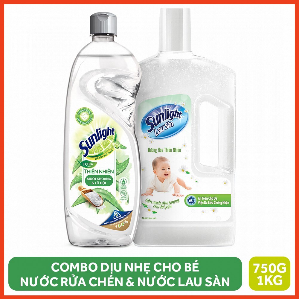 Combo Nước rửa chén Sunlight 750g + Nước lau sàn 1kg