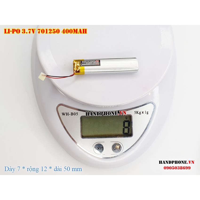 Pin Li-Po 3.7V 400mAh 701250 (Lithium Polymer) cho Tai Nghe Bluetooth, Máy Nghe Nhạc, Định Vị GPS, Khóa Cửa Vân Tay