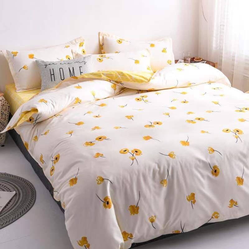 Bộ ga gối Cotton poly hoa ly vàng