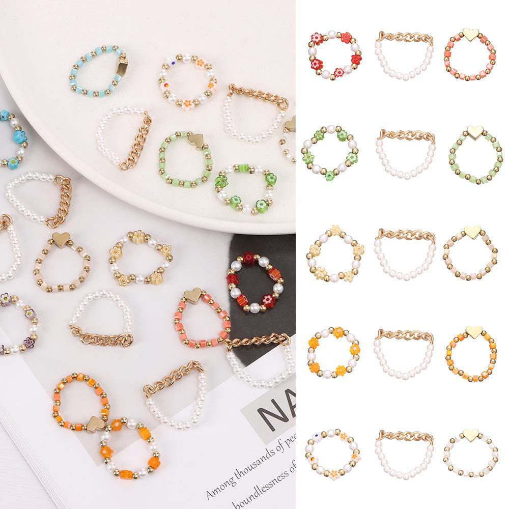SUMU Set 3 Nhẫn Đính Hạt Acrylic Nhiều Màu Sắc