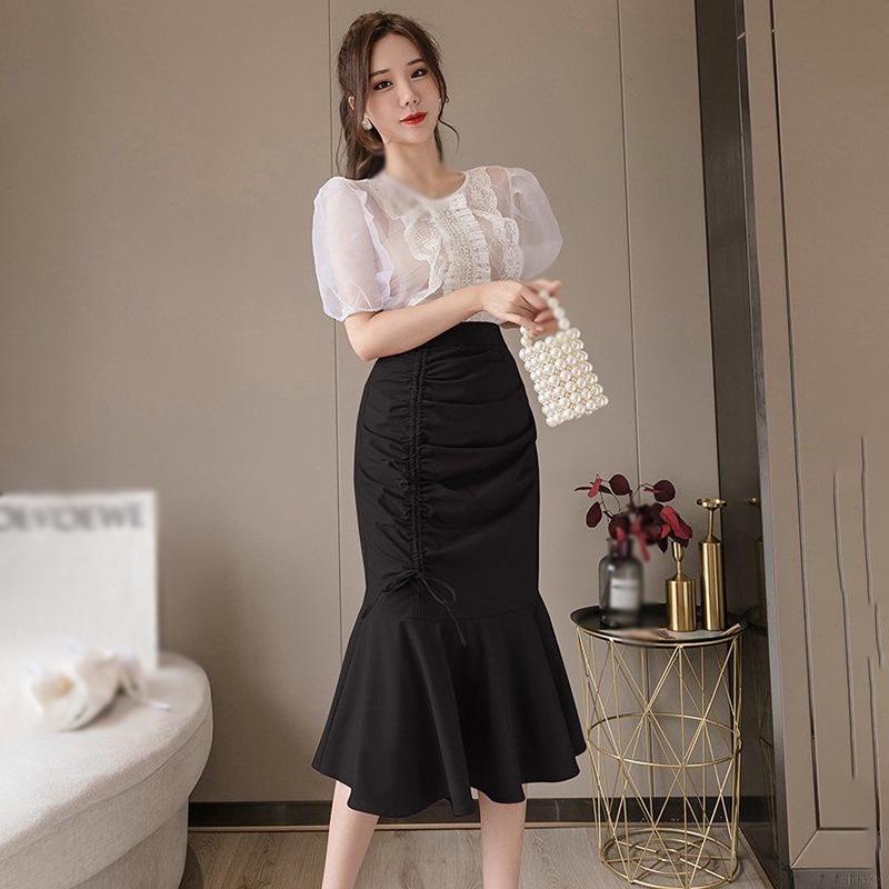 Chân váy đuôi cá cạp cao đơn giản cổ điển Hàn Quốc cho nữ