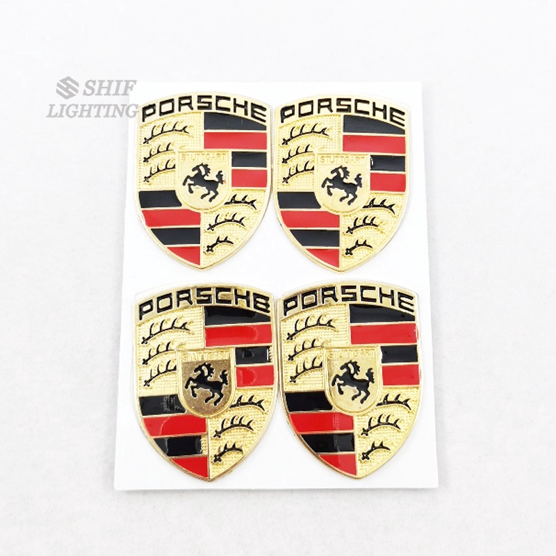 4 x Small Metal Gold PORSCHE HORSE Logo Car Auto Decorative Emblem Badge Decal Sticker For PORSCHE