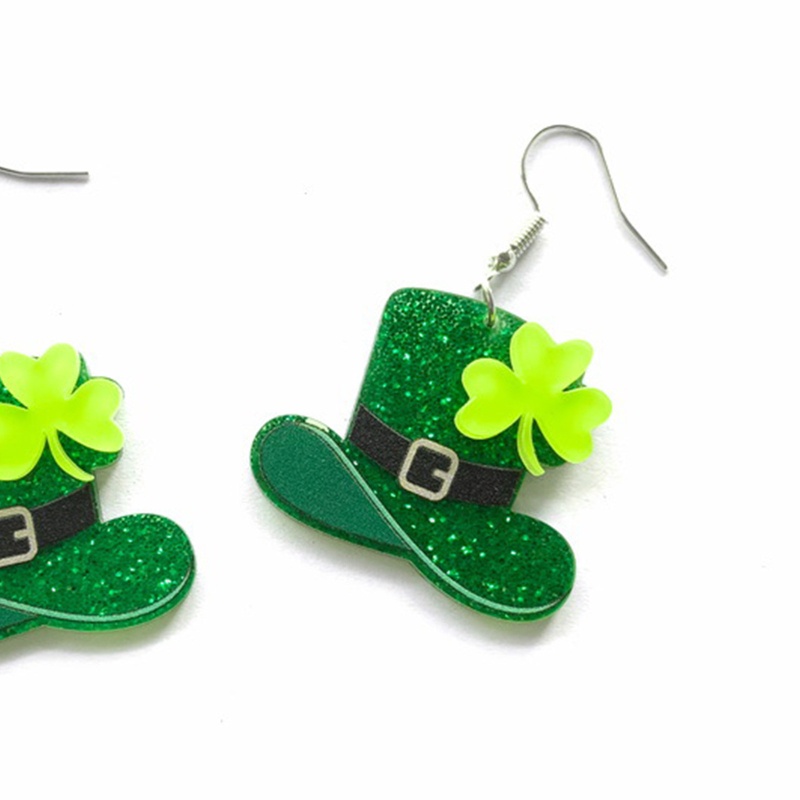 Youyo Bông Tai Acrylic Hình Cỏ Ba Lá Mũ Shamrock Màu Xanh Lá Dáng Dài Thời Trang Làm Quà Tặng Cho