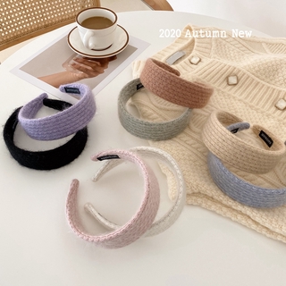 Băng Đô Len Dệt Kim Bản Rộng Màu Sắc Trơn Phong Cách Vintage Hàn Quốc