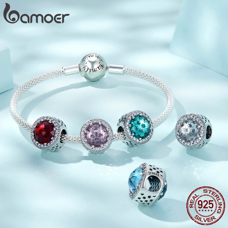 Mặt vòng tay BAMOER bằng bạc 925 đính đá nhân tạo kiểu dáng sang trọng