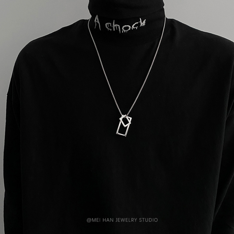 Vòng cổ thép titan mặt vuông phong cách hip hop cá tính chất lượng cao