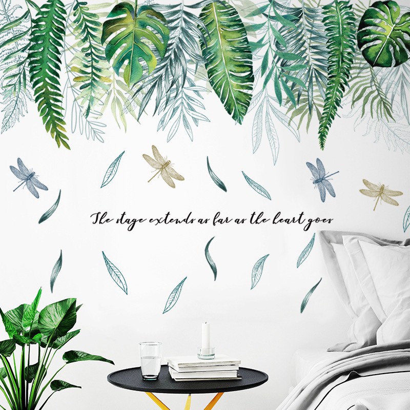 Decal Tranh Dán Tường Hàn Quốc Không Gian Xanh - lá rơi chuồn chuồn B1013