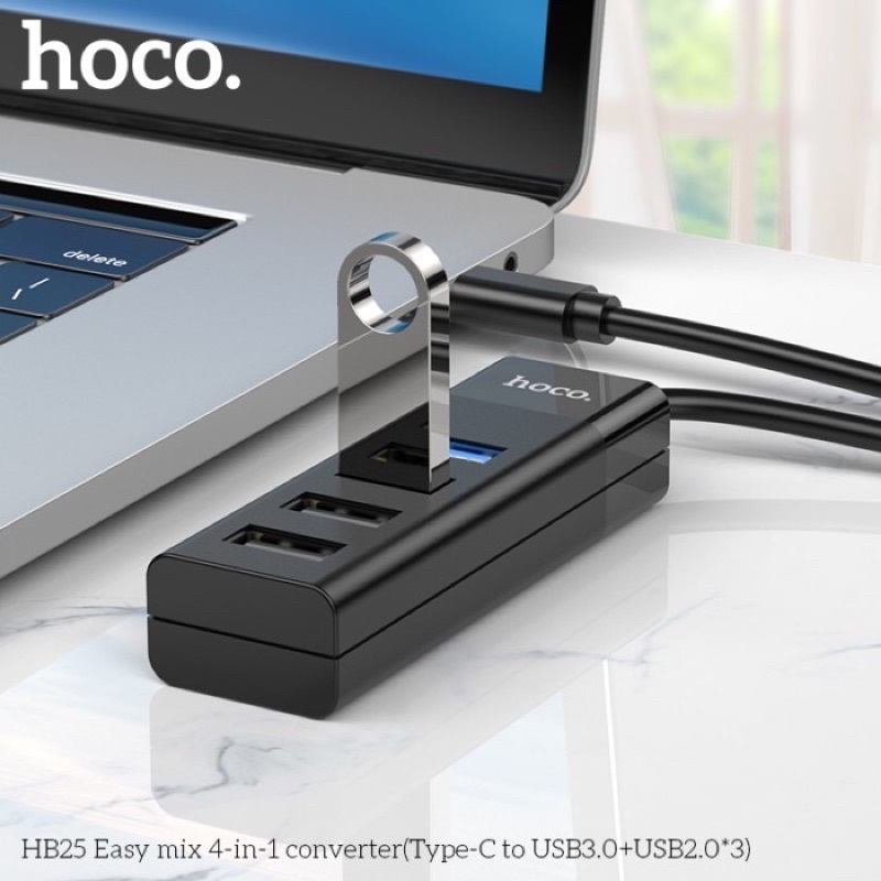 ✅BỘ CHIA CỔNG Typec HOCO HB25 4 cổng USB Type-C to USB 3.0+USB 2.0x3 Converter -BH 12 Tháng