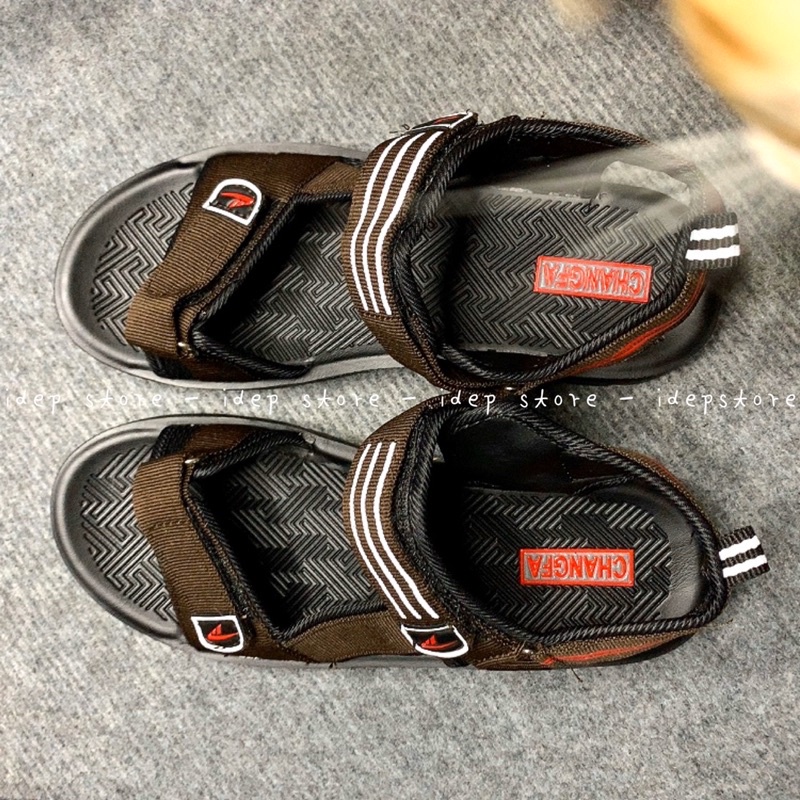 Giày sandal unisex 2 quai Nâu GL035 - Xăng đan quai dù nam đế đúc PU siêu bền SH10 IDEP