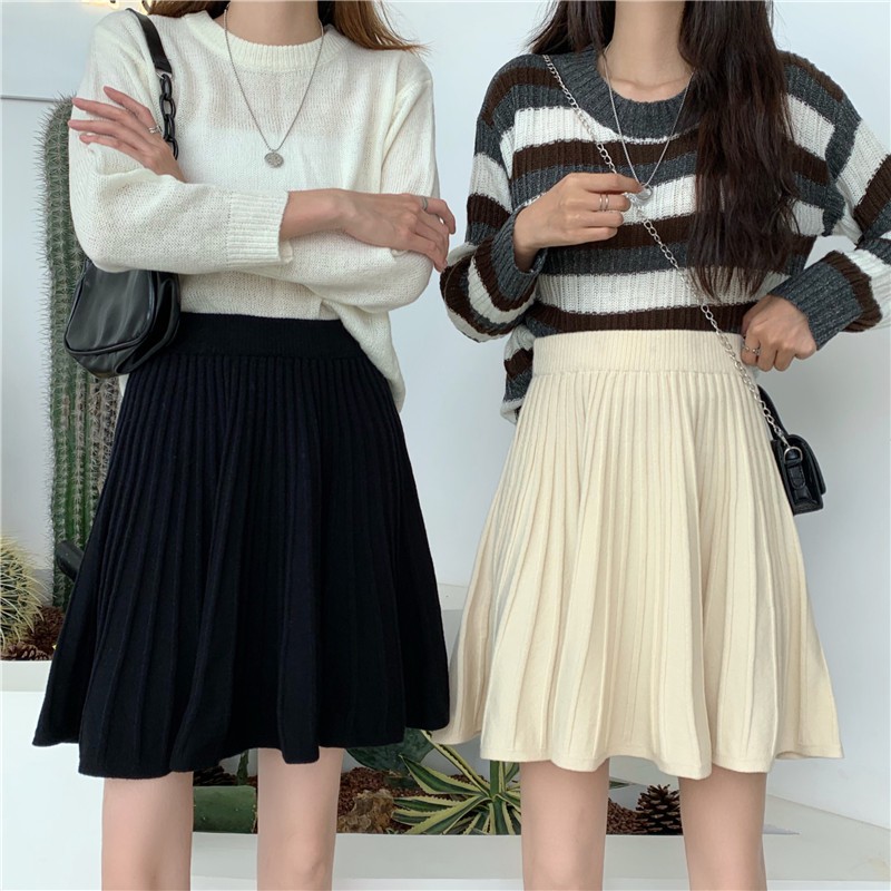 Chân váy Len Ngắn Xếp ly Dáng chữ A Lưng cao Màu trơn Ulzzang Hàn Quốc Chân váy Len Ngắn Cạp cao Thu Đông | BigBuy360 - bigbuy360.vn