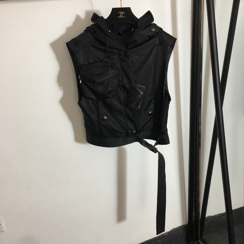 áo khoác vest có mũ có thể tháo rời dây kéo tam giác mới, nút thắt lưng an toàn prada