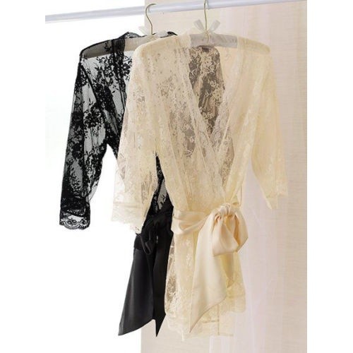 ☛☏❤Women Chic Sexy Lace Satin Robe Sleepwear Lingerie Nightwear Pajamas | BigBuy360 - bigbuy360.vn