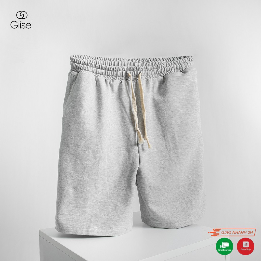 Quần short đùi thể thao nam nữ basic unisex phong cách đường phố Hàn Quốc ulzzang chất liệu nỉ da cá Giisel - Ghi và Đen