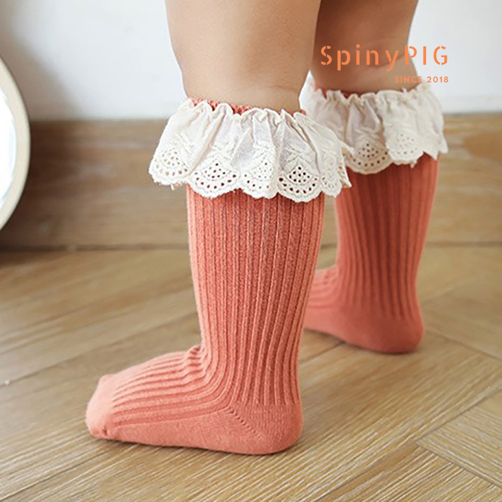 Tất cao cổ cho bé gái 0-3 tuổi chất liệu cotton viền ren cực kỳ xinh xắn