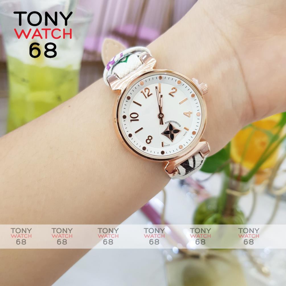 Đồng hồ nữ Louis dây da kim rốn độc đáo họa tiết logo chống nước chính hãng Tony Watch 68