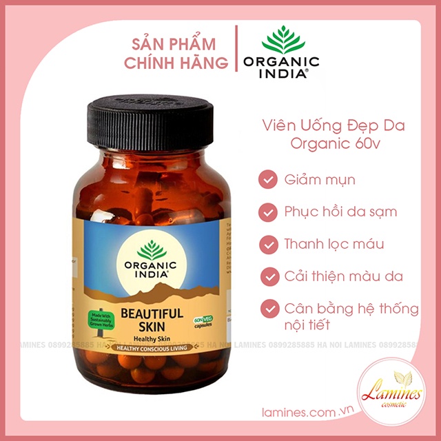 Viên Uống Dưỡng Trắng Da Hoàn Hảo Beauty Skin | Organic India Beautiful Skin 60 Viên