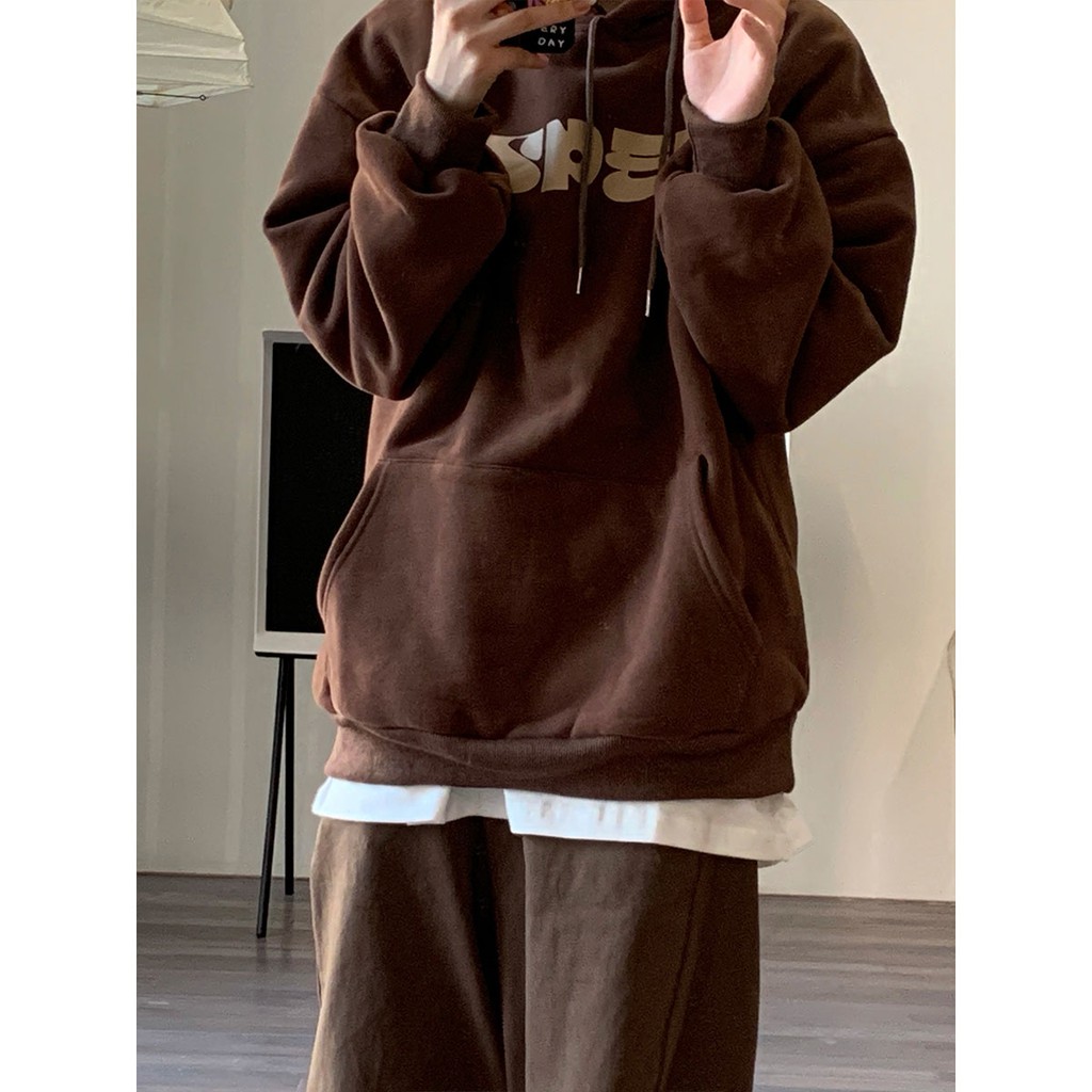 Áo hoodie màu nâu trắng thời trang cho nữ | BigBuy360 - bigbuy360.vn