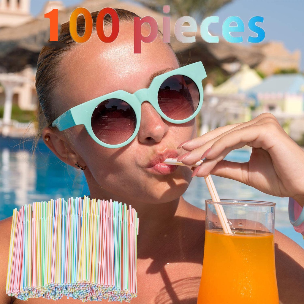 Set 100 ống hút nhựa cong nhiều màu sắc dùng một lần