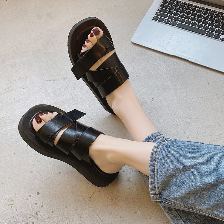 Giày Sandal Mũi Tròn Gót Thấp Cột Dây Chéo Phong Cách Mới Thoải Mái Dễ Phối Đồ