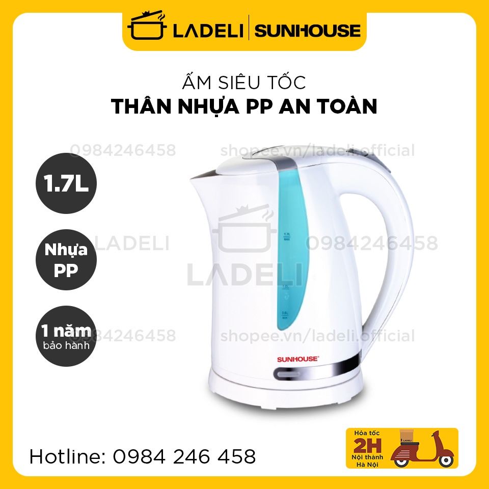 Ấm siêu tốc nhựa PP 1.7L SUNHOUSE SHD1300 chống bỏng