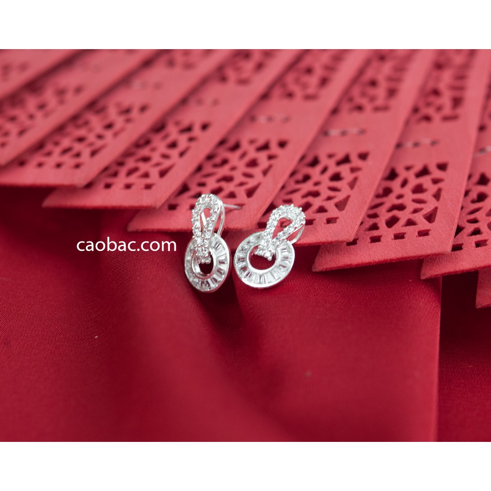 Khuyên Tai Bạc Ta CaoBac Cho Nữ Hình Tròn Rỗng Móc Đá Vuông Đính Đá Thanh Lịch Làm Quà Tặng Cho Bạn Nữ