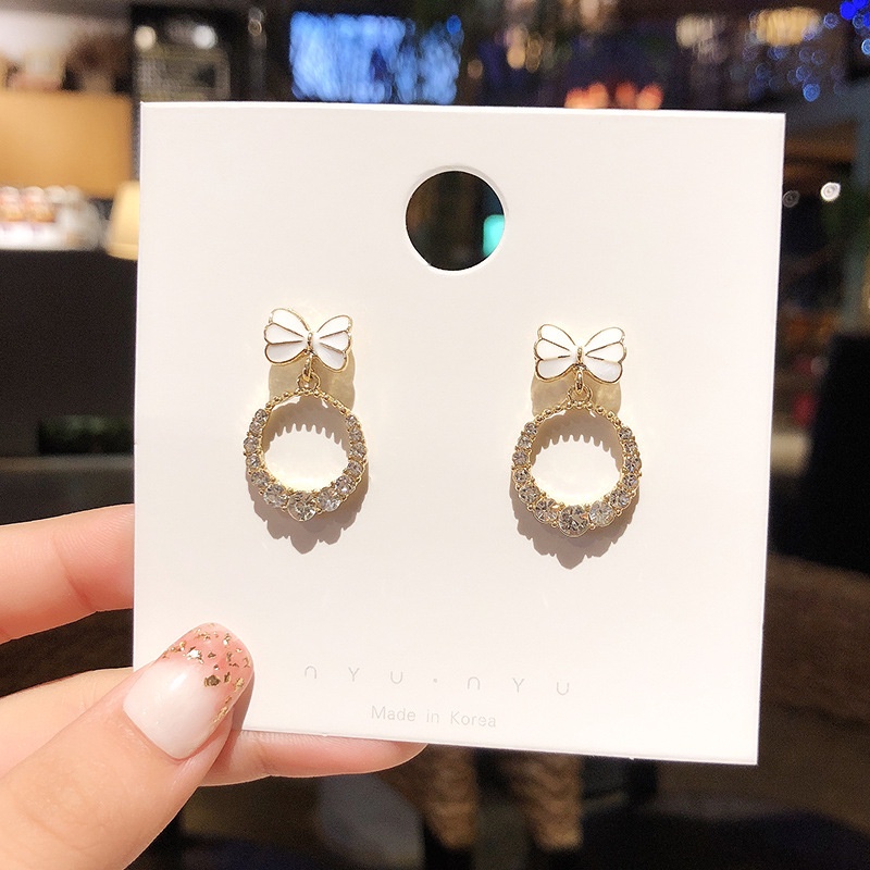 Đôi khuyên tai hình nơ đính kim cương giả lấp lánh thời trang cho nữ