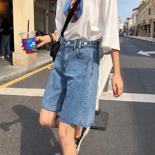Quần short jeans lưng cao ống rộng thời trang cá tính | BigBuy360 - bigbuy360.vn
