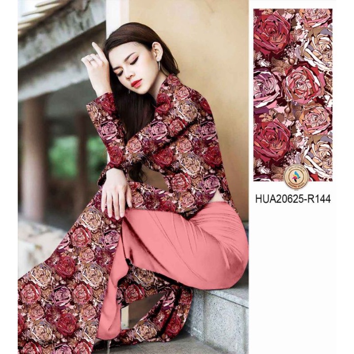 Vải áo dài hoa hồng cực sang