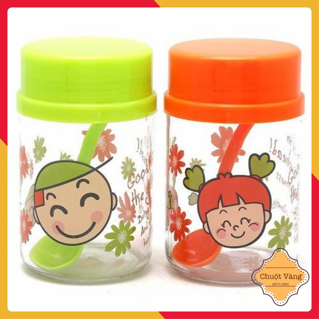 Set 2 Lọ Thủy Tinh Đựng Gia Vị Hình Ngộ Nghĩnh 400ml (Kèm Muỗng)