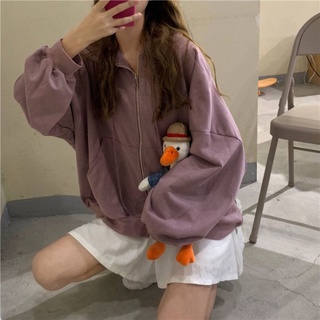Áo khoác nỉ trơn thun tay dài có mũ dáng basic ulzzang