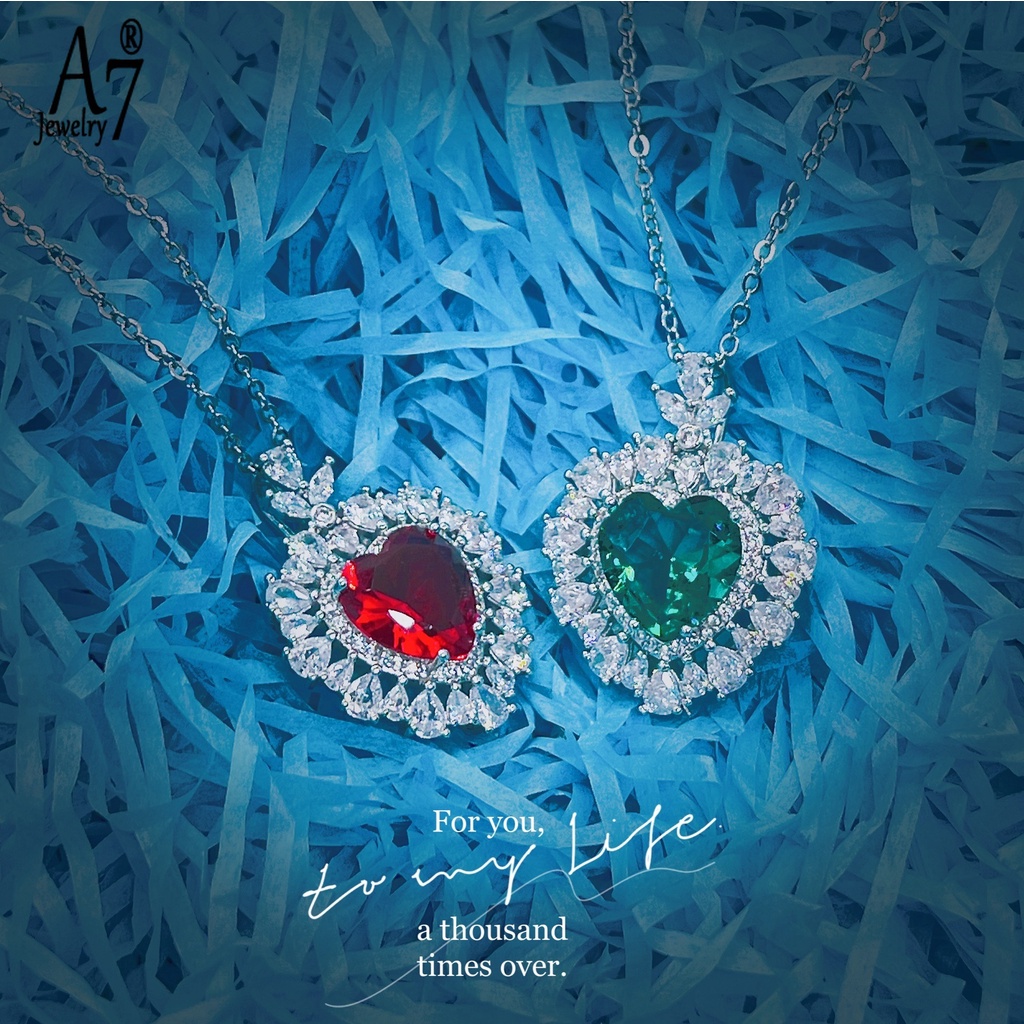 Vòng cổ Mặt Trái Tim Đính Đá A7 Nhiều Màu Sắc