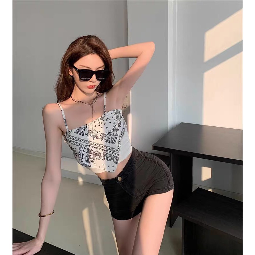 Áo hai dây, áo yếm hai dây in họa tiết thổ cẩm cực hót đi biển đi du lịch hè chất thun mềm mát