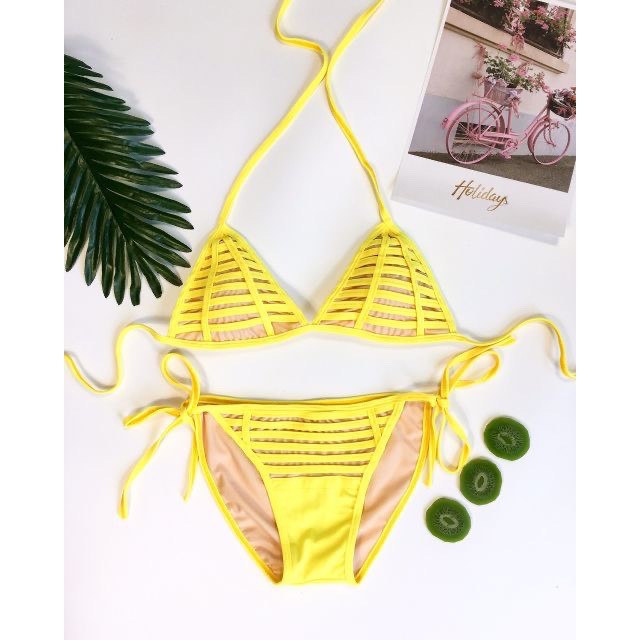 Bikini 2 Mảnh Tam Giác Sọc Ngang Đủ Màu, Đồ Bơi Đi Biển Cột Dây Sexy [Ảnh Chụp Thật] - OS079
