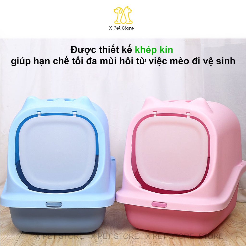 Nhà Vệ Sinh Cho Mèo Size Lớn, 1 Cửa, Có Nắp Đậy Ngăn Mùi Chống Văng Cát - Tặng Kèm Xẻng
