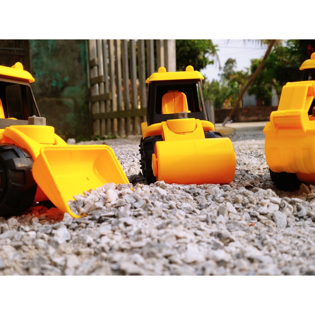 Đồ chơi ô tô cho bé trai mô hình xe công trình cho bé, xe lu, máy xúc, máy ủi kích thước 12cm*12cm có thể tháo lắp rời