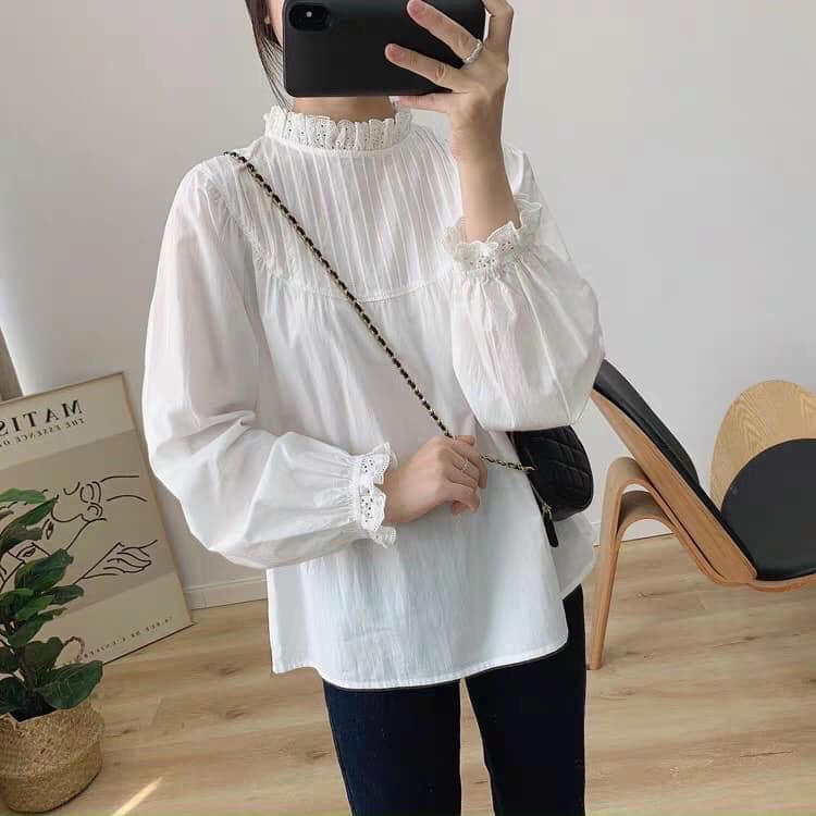 áo babydoll tiểu thư A253 cổ ren tay bo quảng châu Thời trang Xmin