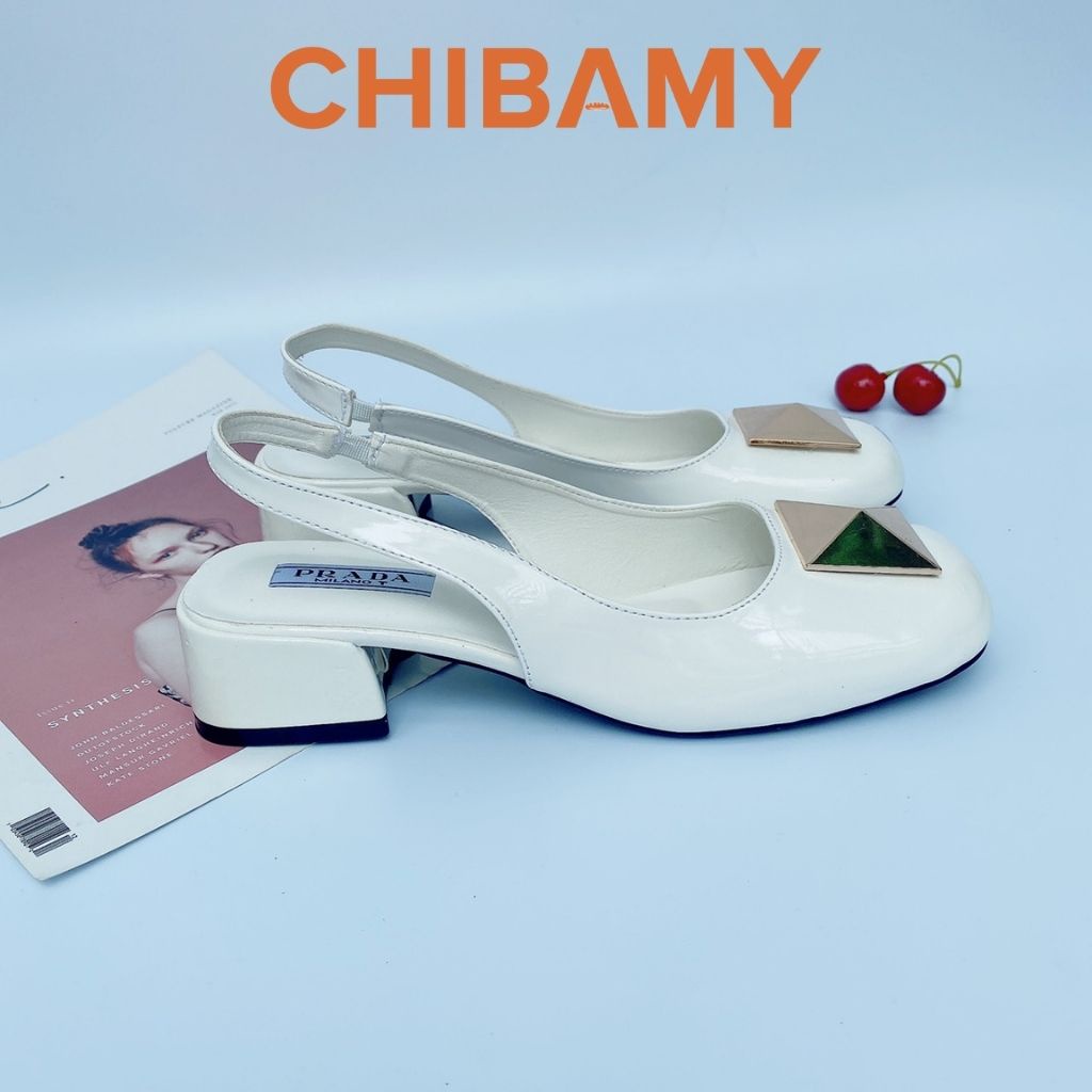 Giày cao gót nữ đính đá kim loại vuông KIM TỰ THÁP, giày bít mũi CHIBAMY cao 3cm